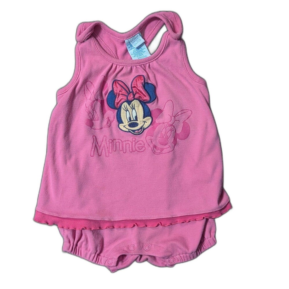 Vintage Y2K Disney Minnie Mouse Baby Girls Sleeveless Snap Romper Pink Size 18m